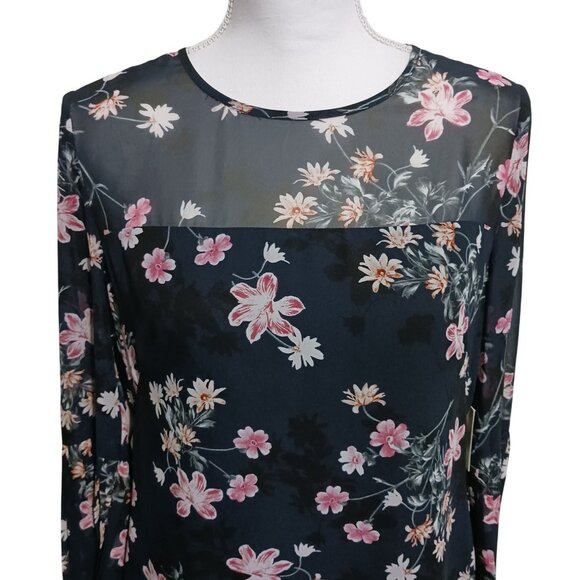 Eliza J Floral Print Bell Sleeve Dress in Navy Blue & Pink, Size‎ 8, NWT - Picture 3 of 14